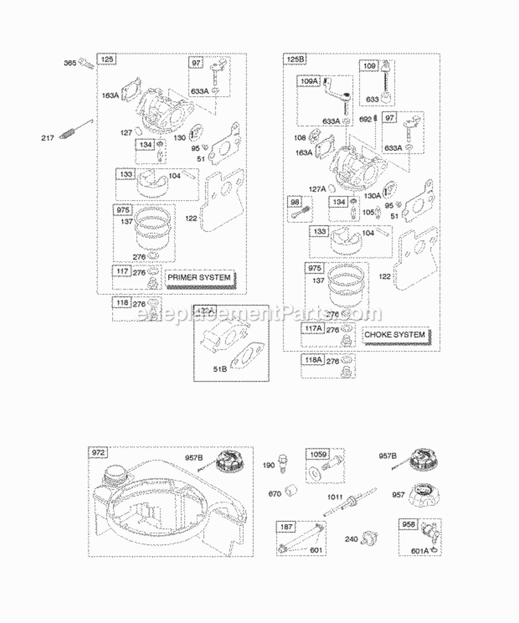 Carburetor Fuel Supply Diagram and Parts List for 122672-0156-B1  Briggs and Stratton Engine